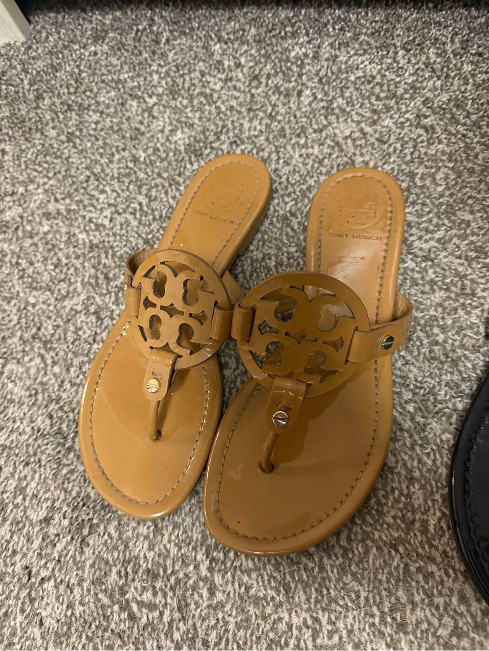 Tory Burch Tan Leather Logo Thong Sandals